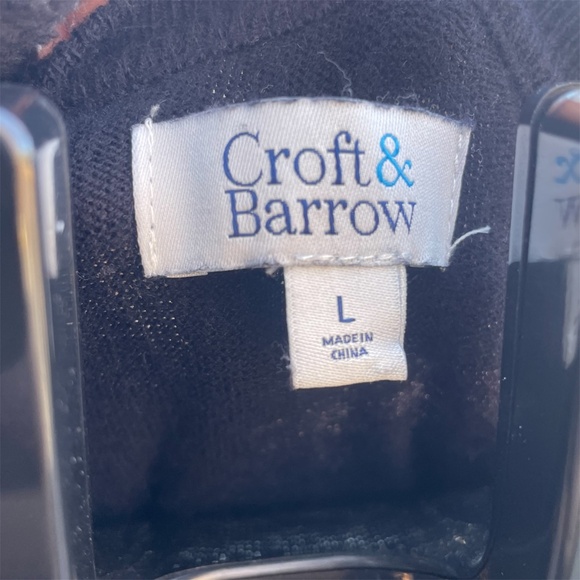 Croft & Barrow Men’s Black Argyle V-Neck Sweater L - Lightweight Pullover - Picture 3 of 4